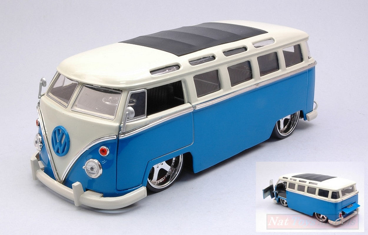 MODELE REDUIT COMPATIBLE AVEC VW BUS 1962 BLEU/BLANC 1:24 JADA TOYS JADA99023