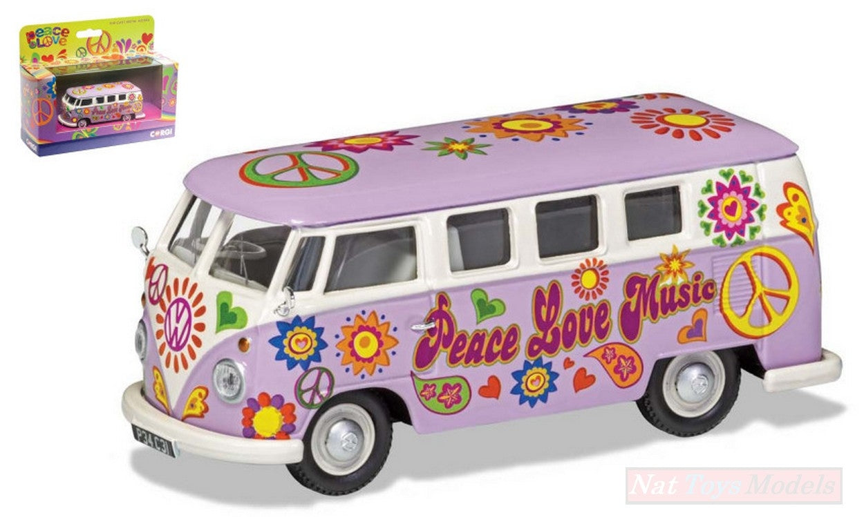 SCALE MODEL COMPATIBLE WITH VW CAMPERVAN PEACE LOVE AND MUSIC 1:43 CORGI CC02730