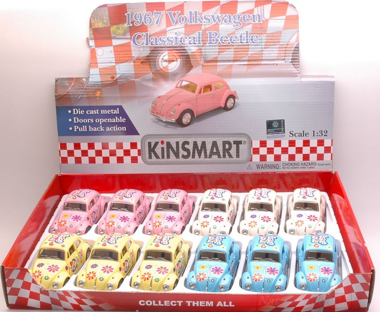 SCALE MODEL COMPATIBLE WITH VW CLASSIC BEETLE 1967 FLOWER POWER 1:32 cm 12 KINSMART KT5375DF