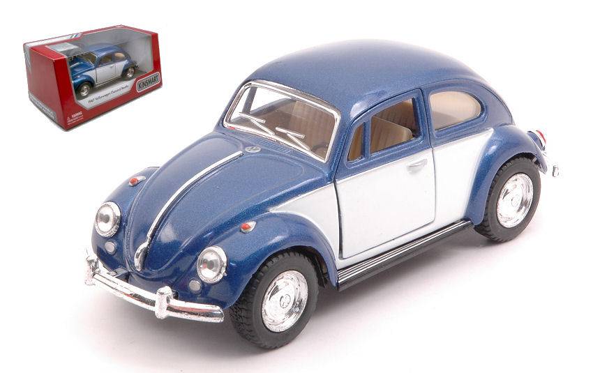 SCALE MODEL COMPATIBLE WITH VW CLASSICAL BEETLE 1967 BLUE/WHITE 12 cm BOX KINSMART KT5373WB
