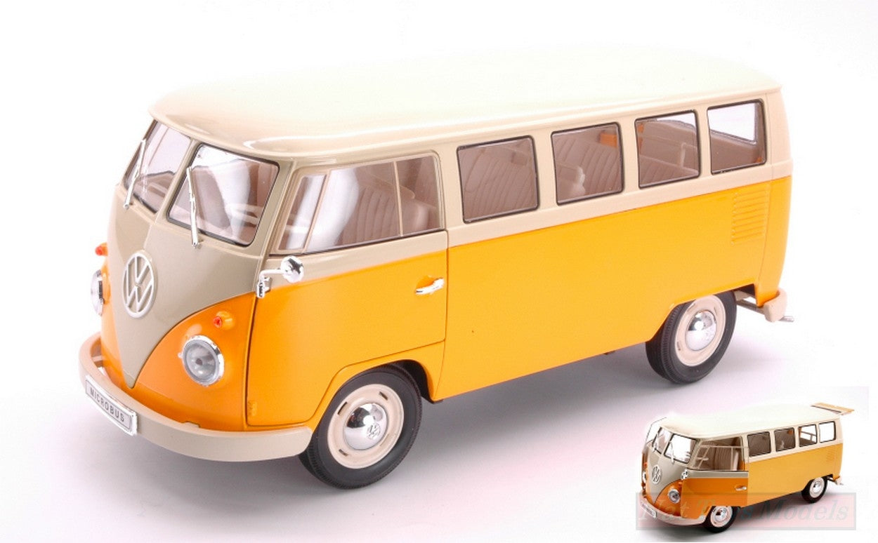 MODÈLE RÉDUIT COMPATIBLE AVEC BUS VW T1 JAUNE FONCÉ/BEIGE 1:18 WELLY WE18054Y