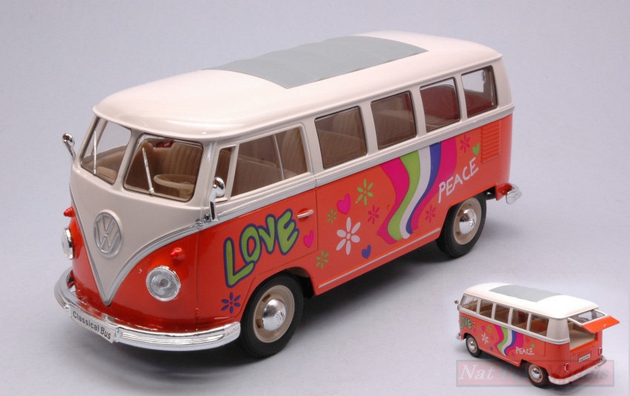 MODELE REDUIT COMPATIBLE AVEC VW T1 BUS ORANGE/WHITE FLOWER POWER 1:24 WELLY WE22095A1