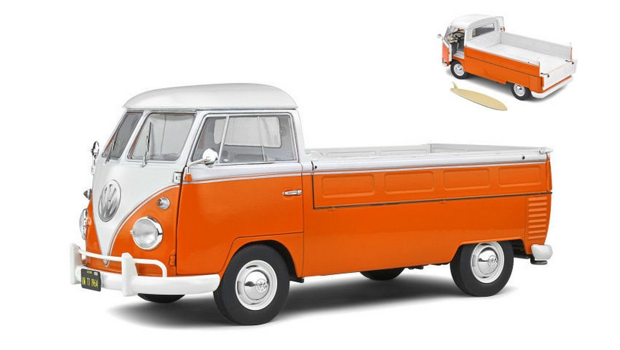 MODELE REDUIT COMPATIBLE AVEC VW T1 PICK UP 1950 ORANGE/BLANC 1:18 SOLID SL1806701