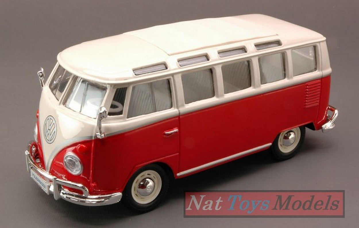 MODELE REDUIT COMPATIBLE AVEC VW T2 VAN SAMBA 1962 ROUGE AVEC TOIT BLANC 1:25 MAISTO MI31956R