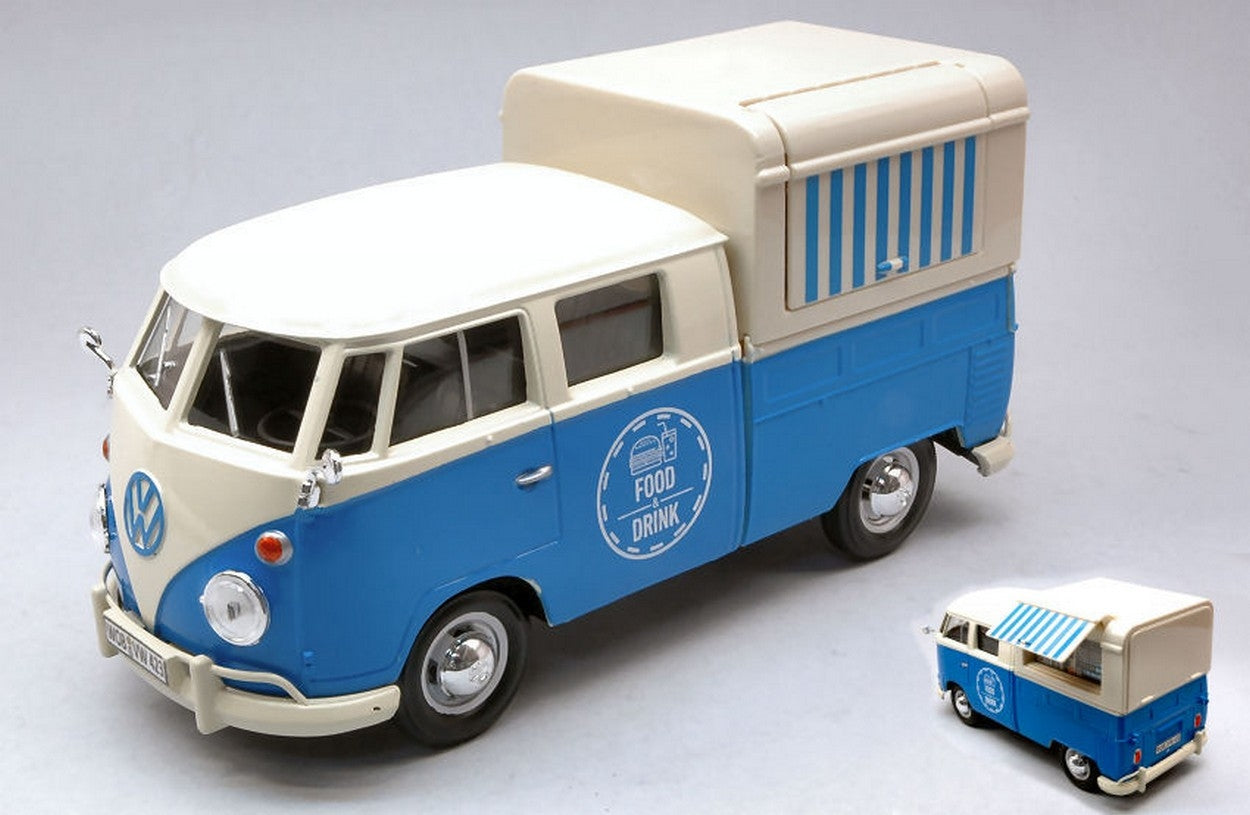 SCALE MODEL COMPATIBLE WITH VW TYPE 2 (T1) 1965 DELIVERY VAN FOOD TRUCK BLUE 1:24 MOTORMAX MTM79576
