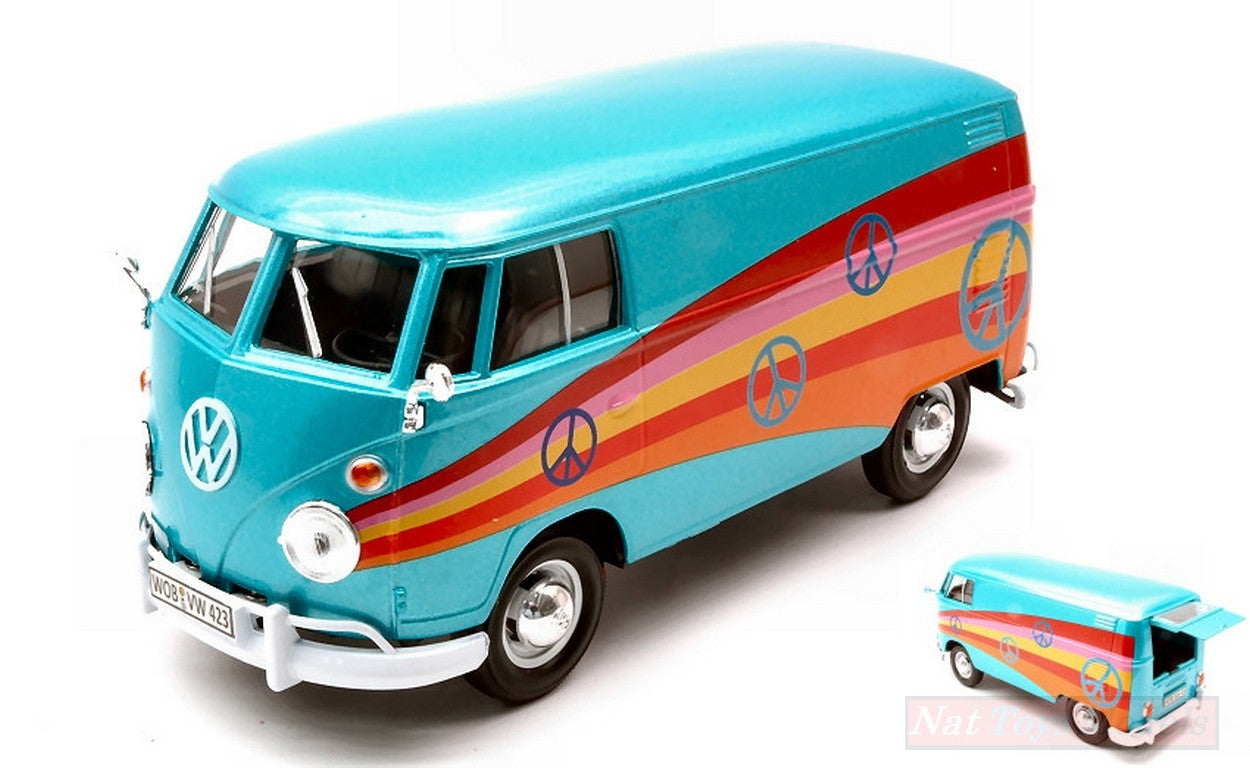 SCALE MODEL COMPATIBLE WITH VW TYPE 2 (T1) 1965 DELIVERY VAN PEACE GREEN/MIX COLORS 1:24 MOTORMAX MTM79583