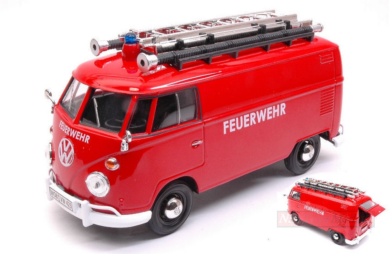 MODÈLE RÉDUIT COMPATIBLE AVEC FOURgon DE LIVRAISON VW TYPE 2 (T1) FEUERWEHR AVEC ÉCHELLE SUR LE TOIT 1:24 MOTORMAX MTM79564
