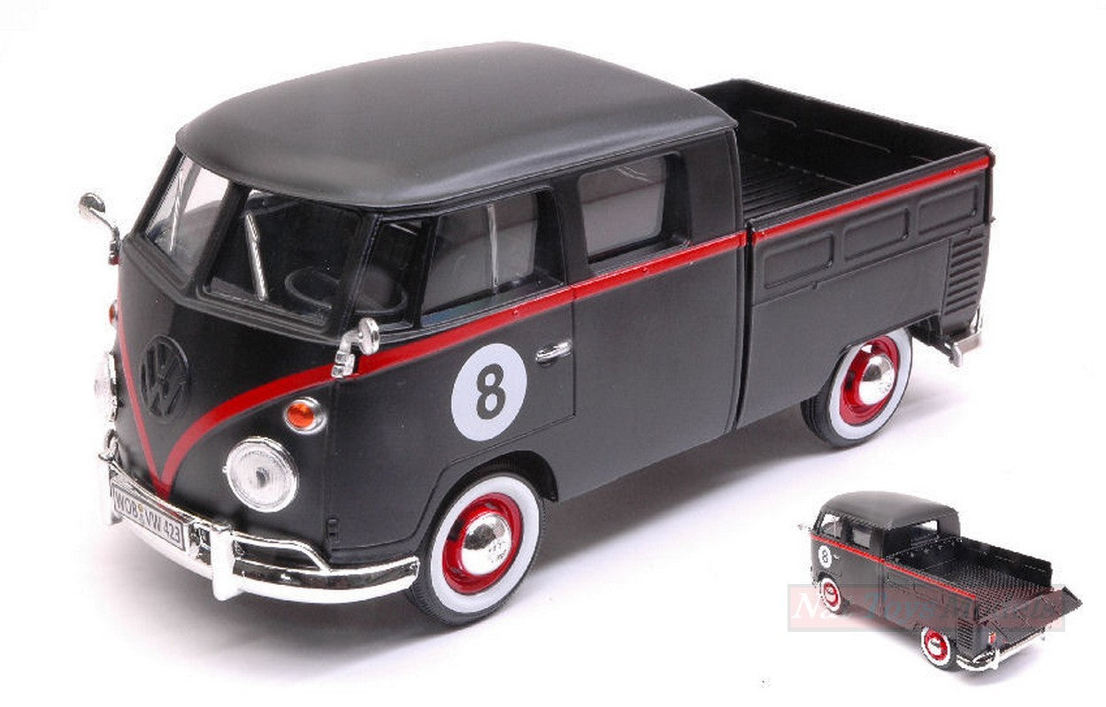 SCALE MODEL COMPATIBLE WITH VW TYPE 2 (T1) DOUBLE CAB PICK UP N.8 MATT BLACK/RED 1:24 MOTORMAX MTM79562