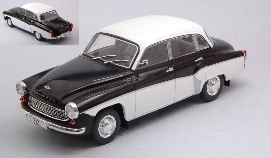 SCALE MODEL COMPATIBLE WITH WARTBURG 312 BLACK/WHITE 1:24 WHITEBOX WB124096