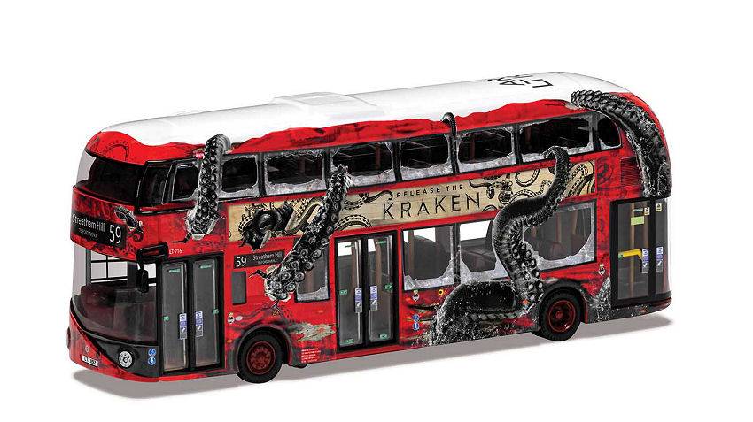 MODELLINO IN SCALA COMPATIBILE CON WRIGHTBUS NEW ROUTMASTER "RELEASE THE KRAKEN" ROUTE B 1:76 CORGI OM46638B