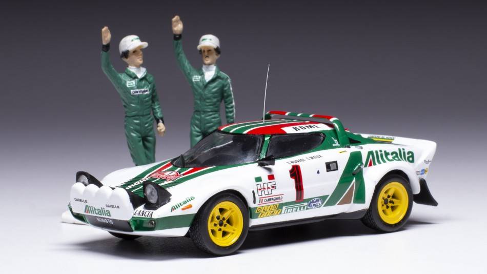 MODELE REDUIT COMPATIBLE LANCIA STRATOS HF N.1 WINN.RALLY MONTE C.1977 W/FIG.MUNARI/MAIGA 1:43 IXO MODEL SPRM001-77