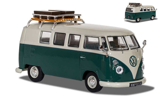 MODELLINO IN SCALA COMPATIBILE CON VW CAMPER TYP 2 PEARL WHITE AND VELVET GREEN 1:43 VANGUARDS VA14500
