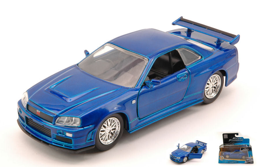 MODELLINO Jada Toys NISSAN SKYLINE GT-R (R-34) FAST & FURIOUS METALLIC BLUE 1:32 MODEL SCALE JADA97185 250506