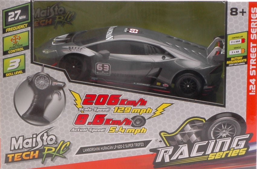 MODELLINO Maisto LAMBORGHINI HURACAN LP620-2 SUPER TROFEO SILVERGUN RADIOCOMANDO 1:24 MODEL SCALE MI81140L 250506