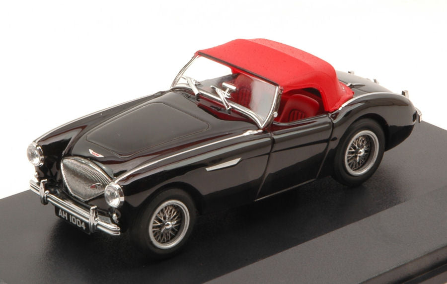 MODELLINO IN SCALA COMPATIBILE CON AUSTIN HEALEY 100 BN1 1953-1958 BLACK W/SOFT TOP RED 1:43 OXFORD OXFAH1004