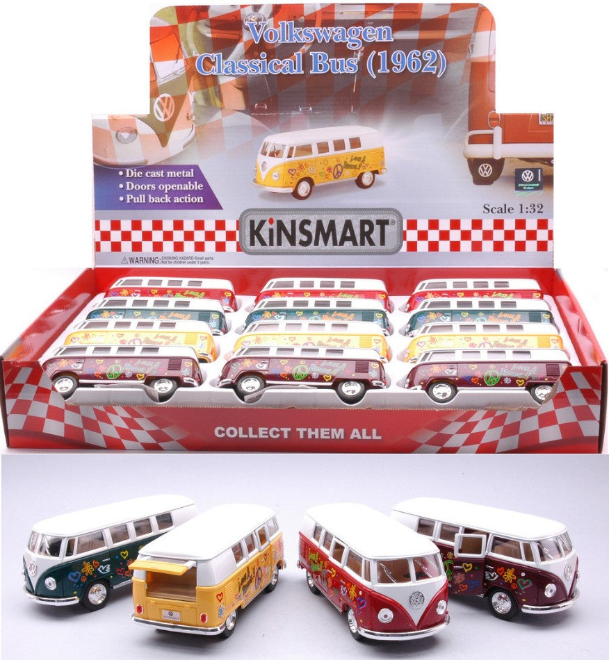 VW CLASSICAL BUS W/FLOWERS COL.ASS.cm 12 (5060DF) 1:32 Scale Varie Kinsmart