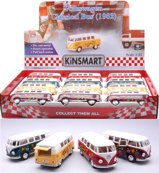 VW CLASSICAL BUS W/FLOWERS COL.ASS.cm 12 (5060DF) 1:32 Scale Varie Kinsmart