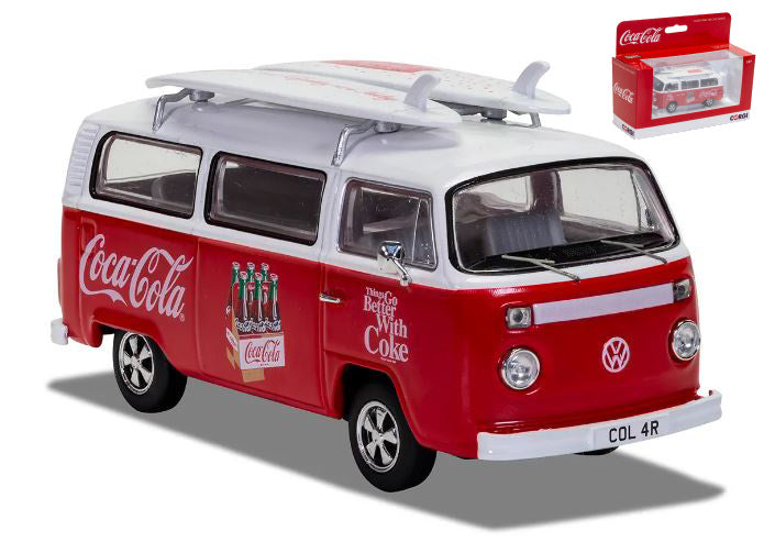 MODELLINO IN SCALA COMPATIBILE CON COCA COLA VW TYPE 2 WINDOW CAMPER SURF VAN 1:43 CORGI CC02746