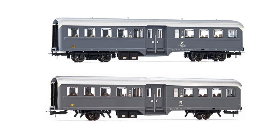 MODELLINO IN SCALA COMPATIBILE CON FS 2-UNIT PACK CORBELLINI 1947 2+4 AXLE GREY LIVERY EP.IV 1:87 RIVAROSSI HR4370