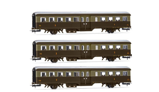 MODELLINO IN SCALA COMPATIBILE CON FS 3-UNIT PACK CORBELLINI 1947 COACHES 2-AXLE CASTANO ISAB.EP.V-VI 1:87 RIVAROSSI HR4369