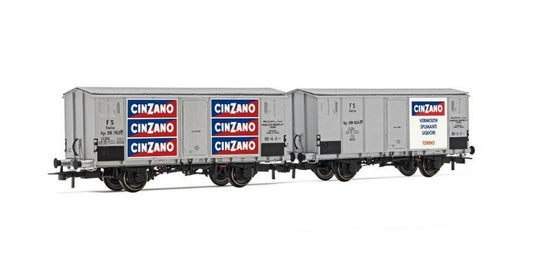 MODELLINO IN SCALA COMPATIBILE CON FS 2-UNIT PACK REFIGERATED WAGONS SILVER LIVERY CINZANO EP.III 1:87 RIVAROSSI HR6606