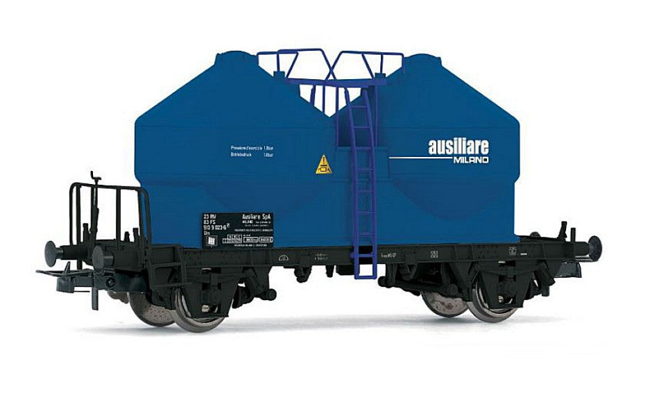 MODELLINO IN SCALA COMPATIBILE CON FS 2-AXLE SILO WAGON 2 DOMES AUSILIARE BLUE LIVERY EP.IV 1:87 RIVAROSSI HR6573