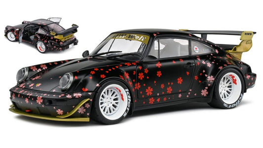 MODELLINO IN SCALA COMPATIBILE CON PORSCHE 911 964 RWB AOKI BODYKIT 2021 BLACK RED 1:18 SOLIDO SL1807507