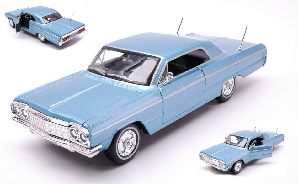 MODELLINO IN SCALA COMPATIBILE CON CHEVROLET IMPALA 1964 METALLIC LIGHT BLUE 1:24 MAISTO MI32908B