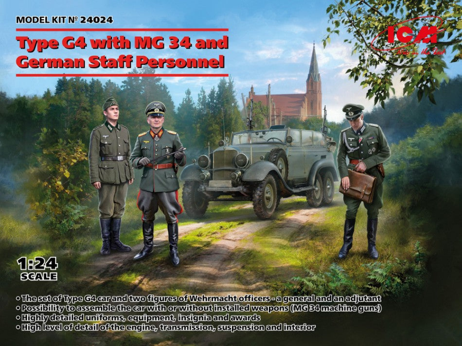 KIT DA MONTARE COMPATIBILE CON TYPE G4 WITH MG 34 AND GERMAN STAFF PERSONNEL KIT 1:24 ICM ICM24024