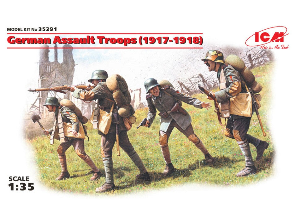 MODELLINO ICM GERMAN ASSAULT TROOPS 1917-1918 4 FIGURES KIT 1:35 MODEL SCALE ICM35291 250506