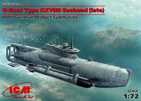 KIT DA MONTARE SCALA COMPATIBILE CON U-BOAT TYPE XXVIIB SEEHUND LATE WWII GERMAN MIDGET SUBMARINE KIT 1:72 ICM ICMS007