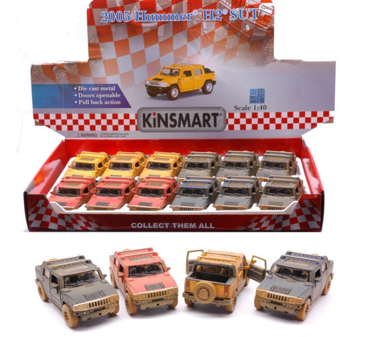 HUMMER H2 SUT MUDDY COL.ASS.cm 12 1:38 Scale Varie Kinsmart