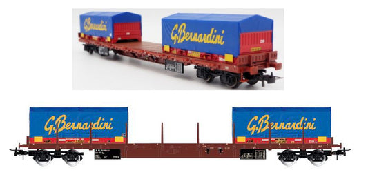 MODELLINO IN SCALA Rivarossi COMPATIBILE CON FS 4-AXLE FLAT WAGON WITH 2x20 CONTAINERS GRUPPO BERNARDINI EP.VI 1:87 MODEL SCALE HR6555 241217