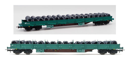 MODELLINO IN SCALA Rivarossi COMPATIBILE CON FS 4-AXLE STAKE WAGON WAGON TYPE RES GREEN LIVERY LOADED EP.VI 1:87 MODEL SCALE HR6553 241217