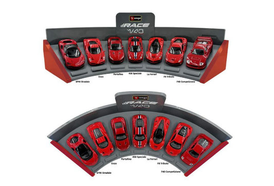 MODELLINO IN SCALA Burago COMPATIBILE CON FERRARI SF90, ENZO, PORTOFINO, 458 SPE, LA FERRARI, F8 TRIBUTO, F40 1:43 MODEL SCALE BUFERRARISET-01 241217