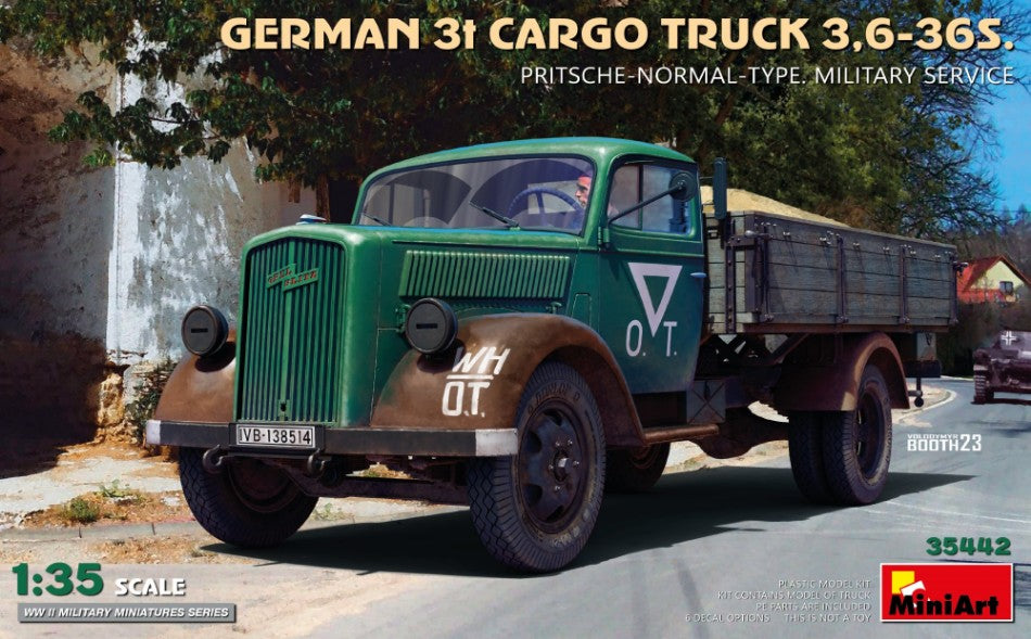 KIT DA MONTARE SCALA COMPATIBILE CON GERMAN 3t CARGO TRUCK 3.6-36S PRITSCHE-NORMAL-TYPE KIT 1:35 MINIART MIN35442