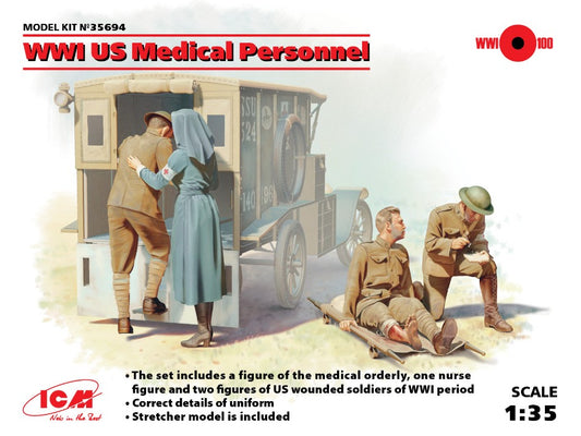 MODELLINO ICM WWII US MEDICAL PERSONNEL 4 FIGURES KIT 1:35 MODEL SCALE ICM35694 250506