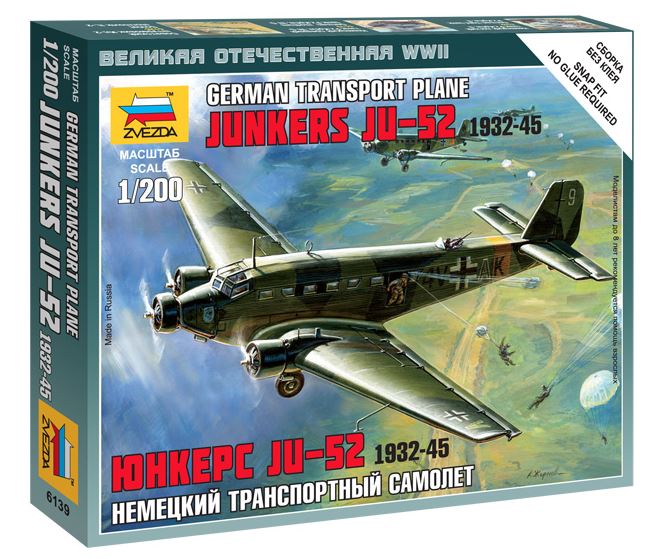 JUNKERS JU-52 GERMAN TRANSPORT PLANE KIT 1:200 Scale Varie Zvezda