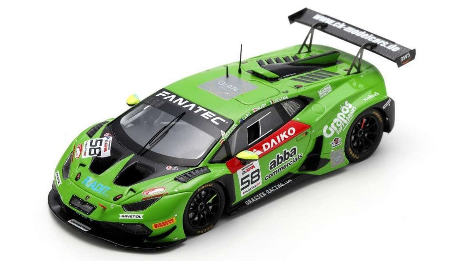 MODELLINO SCALA COMPATIBILE CON LAMBORGHINI HURACAN GT3 N.58 24 H SPA 2023 CRESTANI-NEARY-CAPO-TWERASER SPARK MODEL SB736
