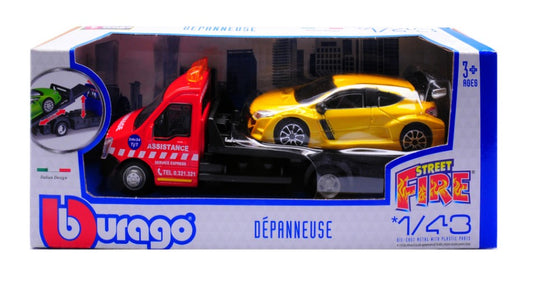 MODELLINO SCALA COMPATIBILE CON RENAULT MEGANE RS + FLATBED TRANSPORTER 1:43 BURAGO BU31400-01