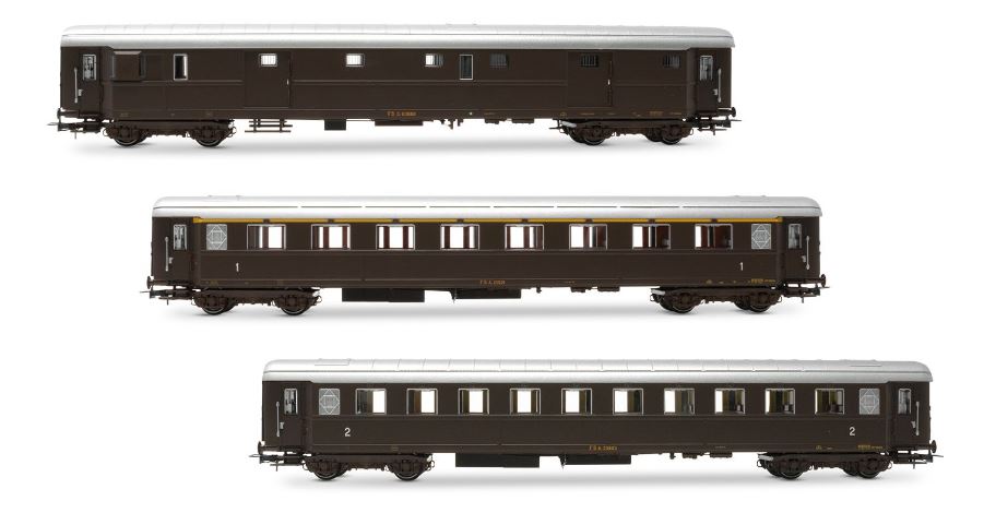 MODELLINO Rivarossi FS 3 CARROZZE 1 BAGAGL.1 1a CLASSE 1 2a CLASSE CASTANO LIVERY EP.IIIB MODEL SCALE HR4365 250506