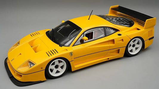 FERRARI F40 LM 1996 PRESS VERSION MODENA YELLOW/WHITE WHEELS C/VETRINA Scala 1:18 Tecnomodel