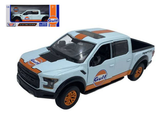 MODELLINO IN SCALA MotorMax COMPATIBILE CON FORD F-150 RAPTOR 2017 "GULF" LIVERY 1:24 MODEL SCALE MTM79665 241217
