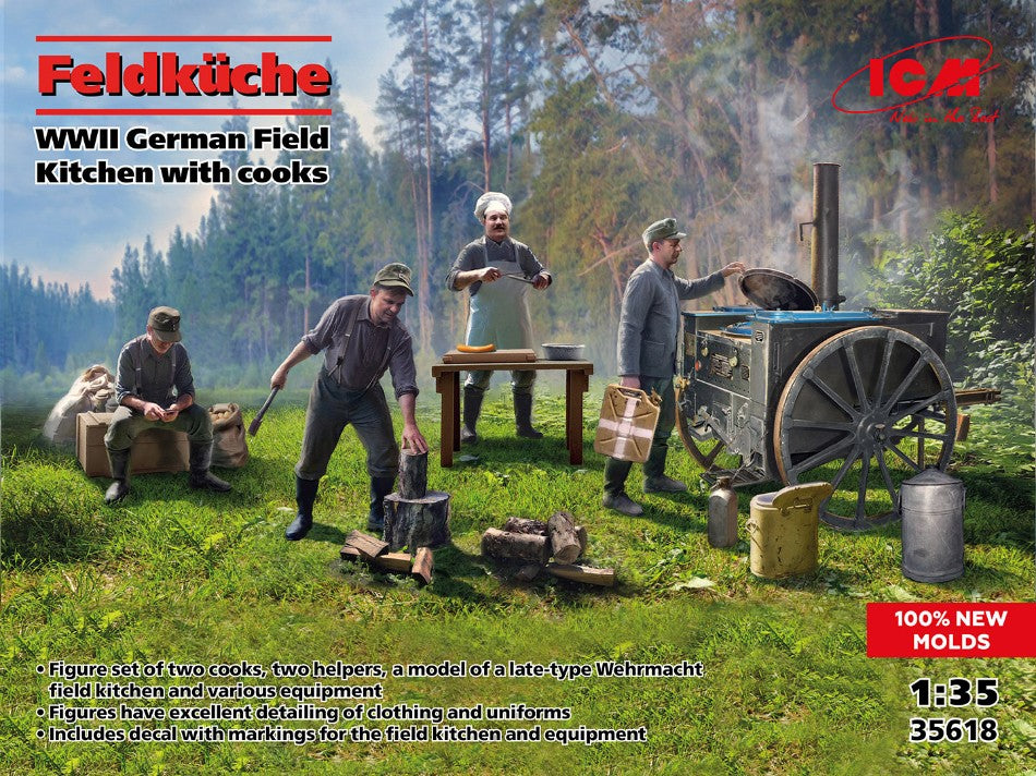 MODELLINO ICM FELDKUCKE WWII GERMAN FIELD KITCHEN WITH COOKS KIT 1:35 MODEL SCALE ICM35618 250506