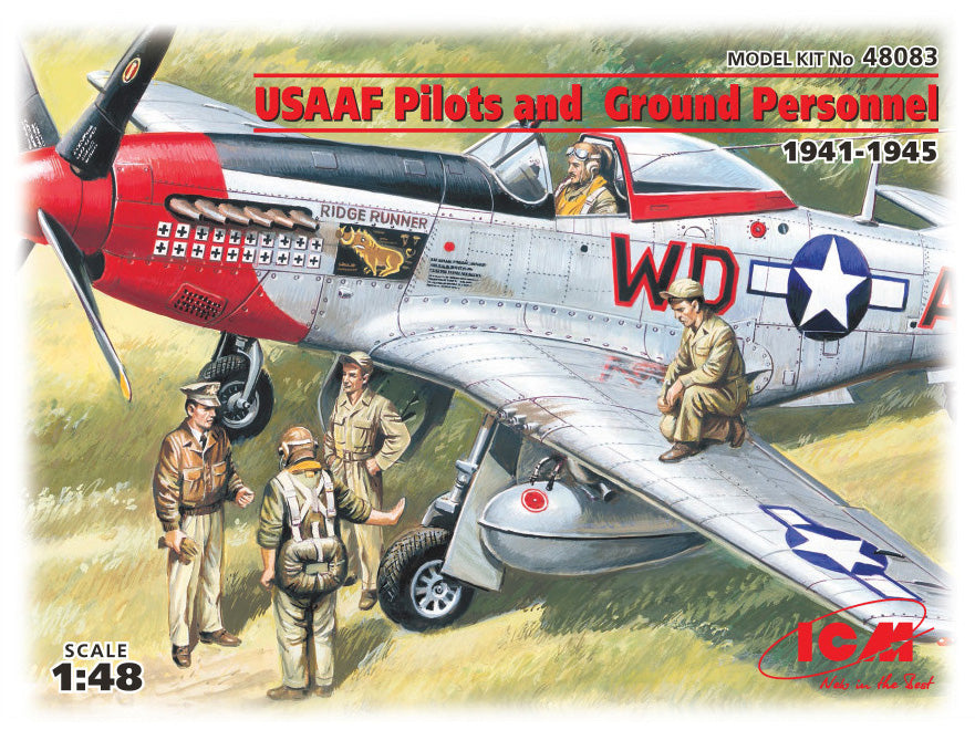 MODELLINO ICM USAAF PILOTS 1941-45 5 FIGURES 3 PILOTS 2 MECHANICS KIT 1:48 MODEL SCALE ICM48083 250506