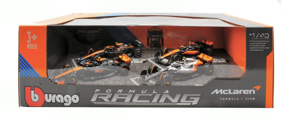 SET MC LAREN LANDO NORRIS ABU DHABI 2022-BRITAIN-SINGAPORE-MONACO 2023 Scala 1:43 Burago