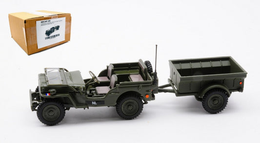 MODELLINO IN SCALA Cararama COMPATIBILE CON NECAF 1/4 TON MILITARY VEHICLE NL 1955 OPEN TOP + REMORQUE 1:43 MODEL SCALE CANECAF-04 241217