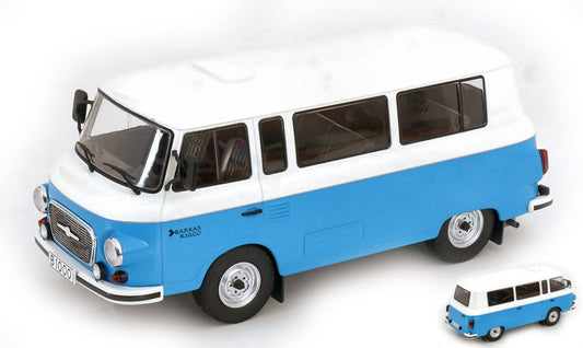 MODELLINO IN SCALA ModelCarGroup COMPATIBILE CON BARKAS B 1000 MINI BUS 1956 BLUE/WHITE 1:18 MODEL SCALE MCG18007 241217