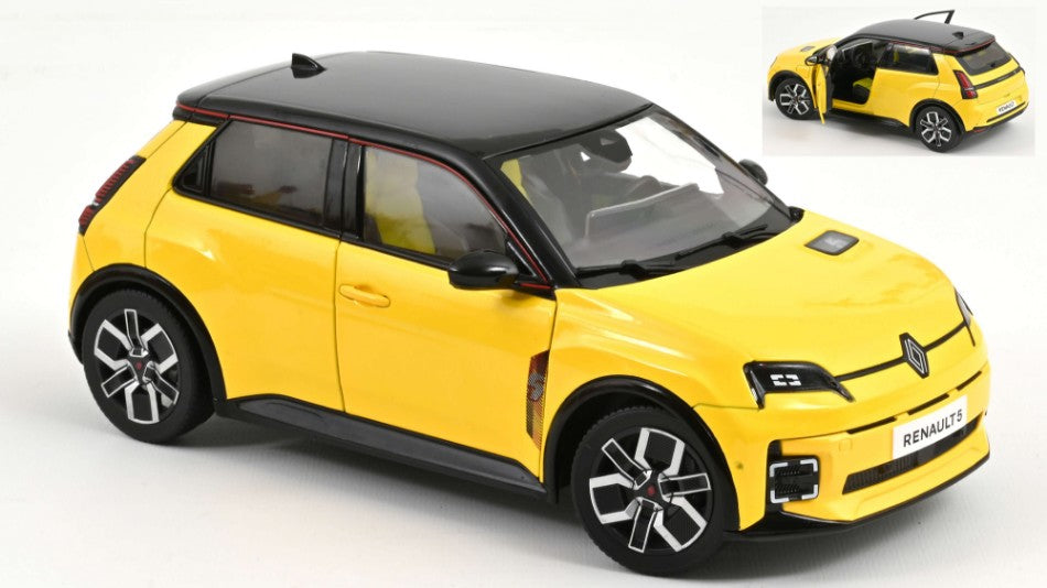 MODELLINO IN SCALA Norev COMPATIBILE CON RENAULT 5 E-TECH 100% ELECTRIC 2024 POP YELLOW-BLACK 1:18 MODEL SCALE NV185500 241220