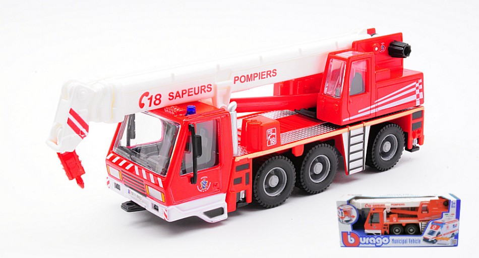 MODELLINO Burago CAMION C/BRACCIO GRU SAPEURS POMPIERS EMERGENCY FIRE TRUCK 1:50 MODEL SCALE BU32010 250506